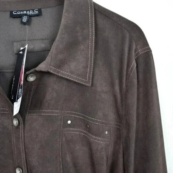 NWT Conrad C Brown Suede Like Button Down Shirt Jacket Shacket Sz 24 - Picture 3 of 7